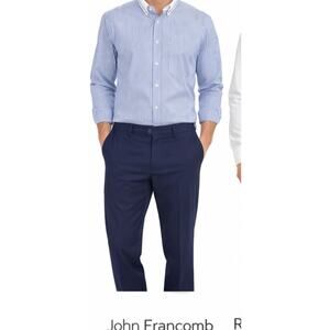 John Francomb Shirt Mens 17 34 Blue Stripe Button Up Dress Career French Cuffs